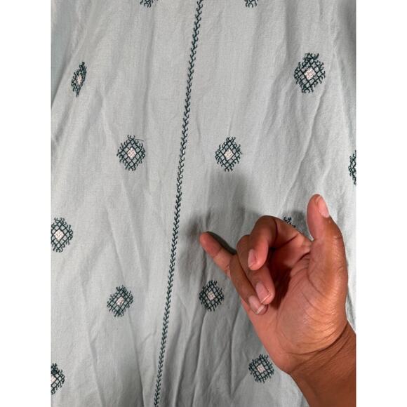 Zara Dress Women Medium Blue Linen Blend Geometric Pattern Embroidered Boho - Picture 3 of 8